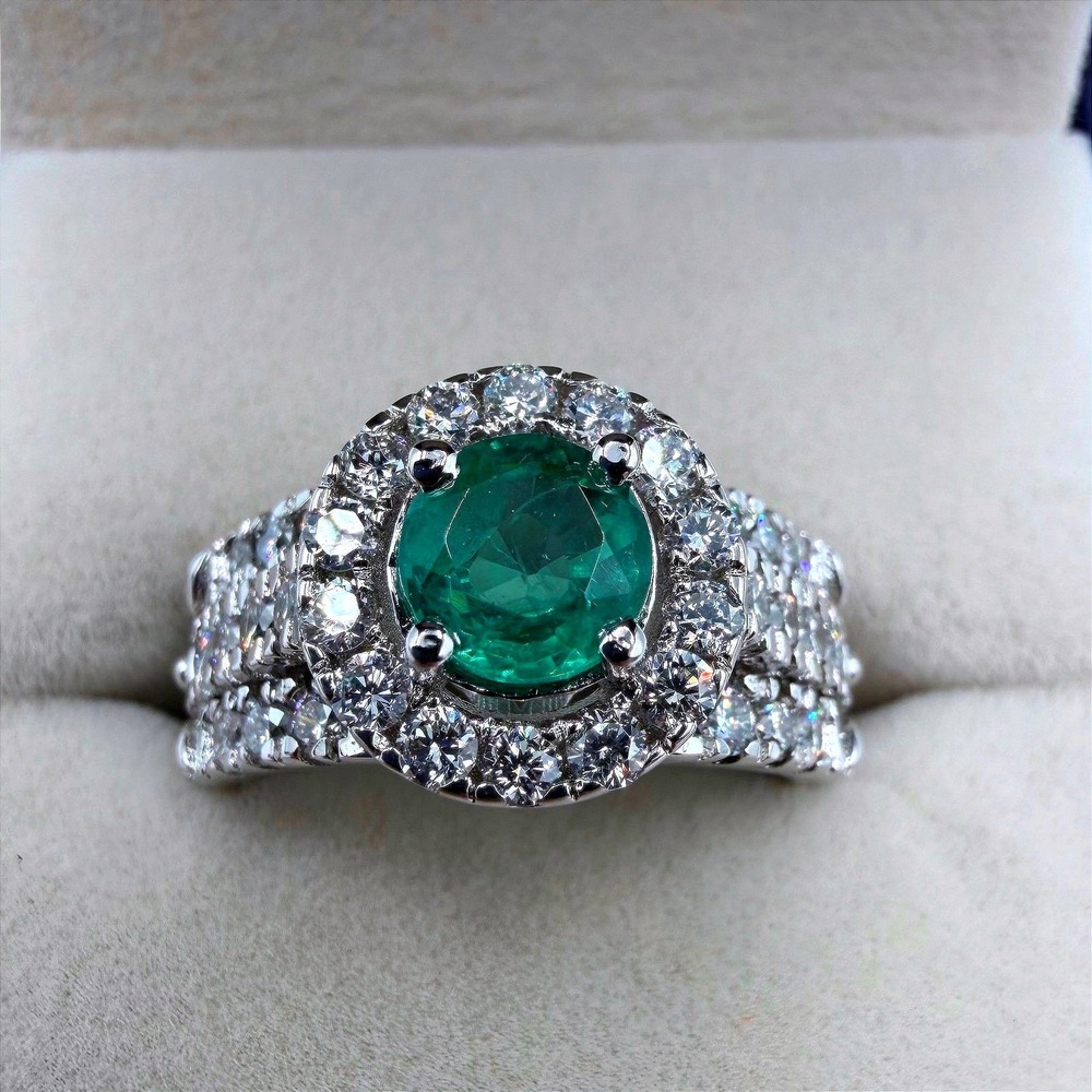 Sterling Silver 2.04ctw Lab Grown Emerald and Diamond Halo Ring PGL Appraisal